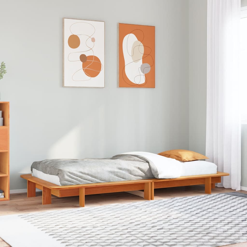 Viaszbarna tömör fenyőfa ágy matrac nélkül 75 x 190 cm