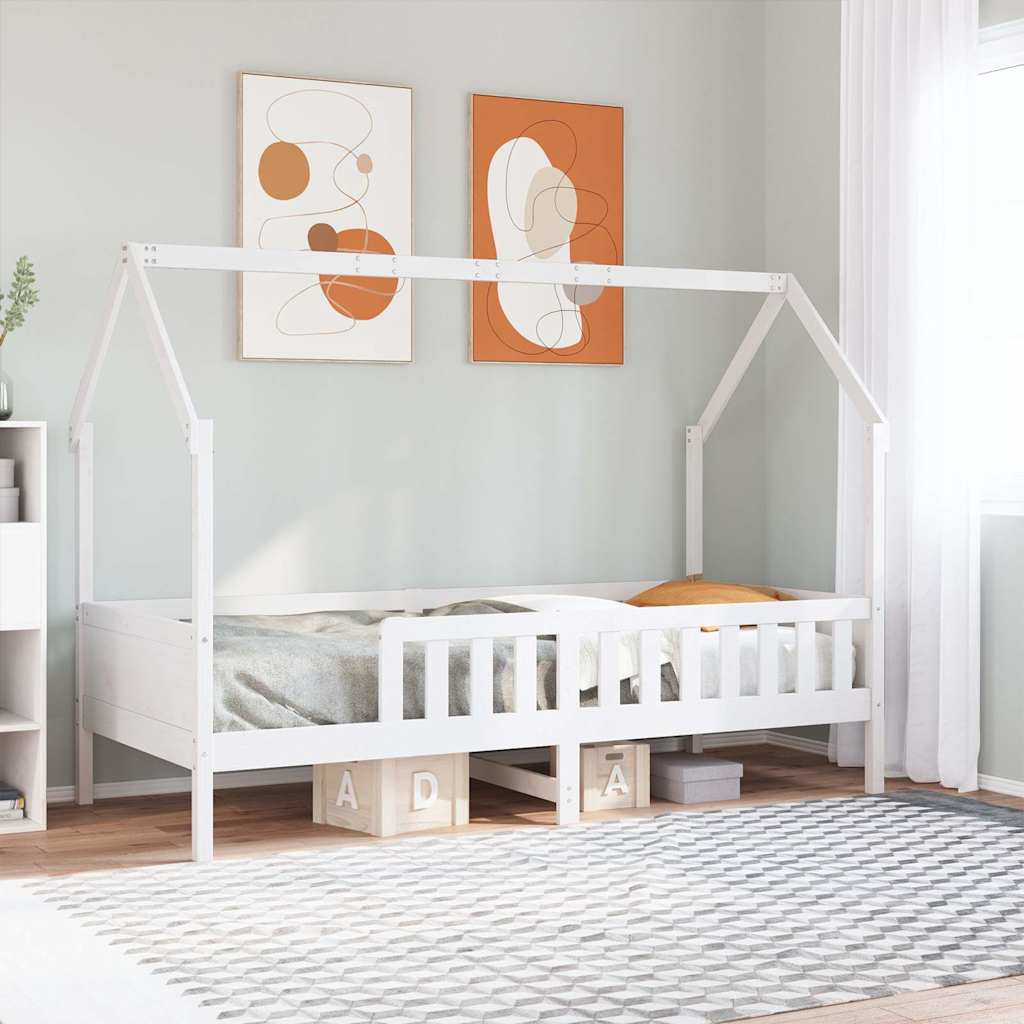 Fehér tömör fenyőfa házikó gyerekágykeret 90 x 200 cm