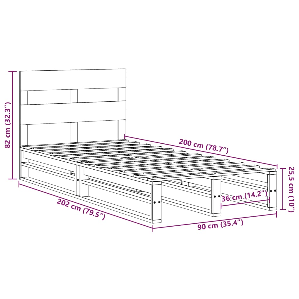 Viaszbarna tömör fenyőfa ágy matrac nélkül 90 x 200 cm 12
