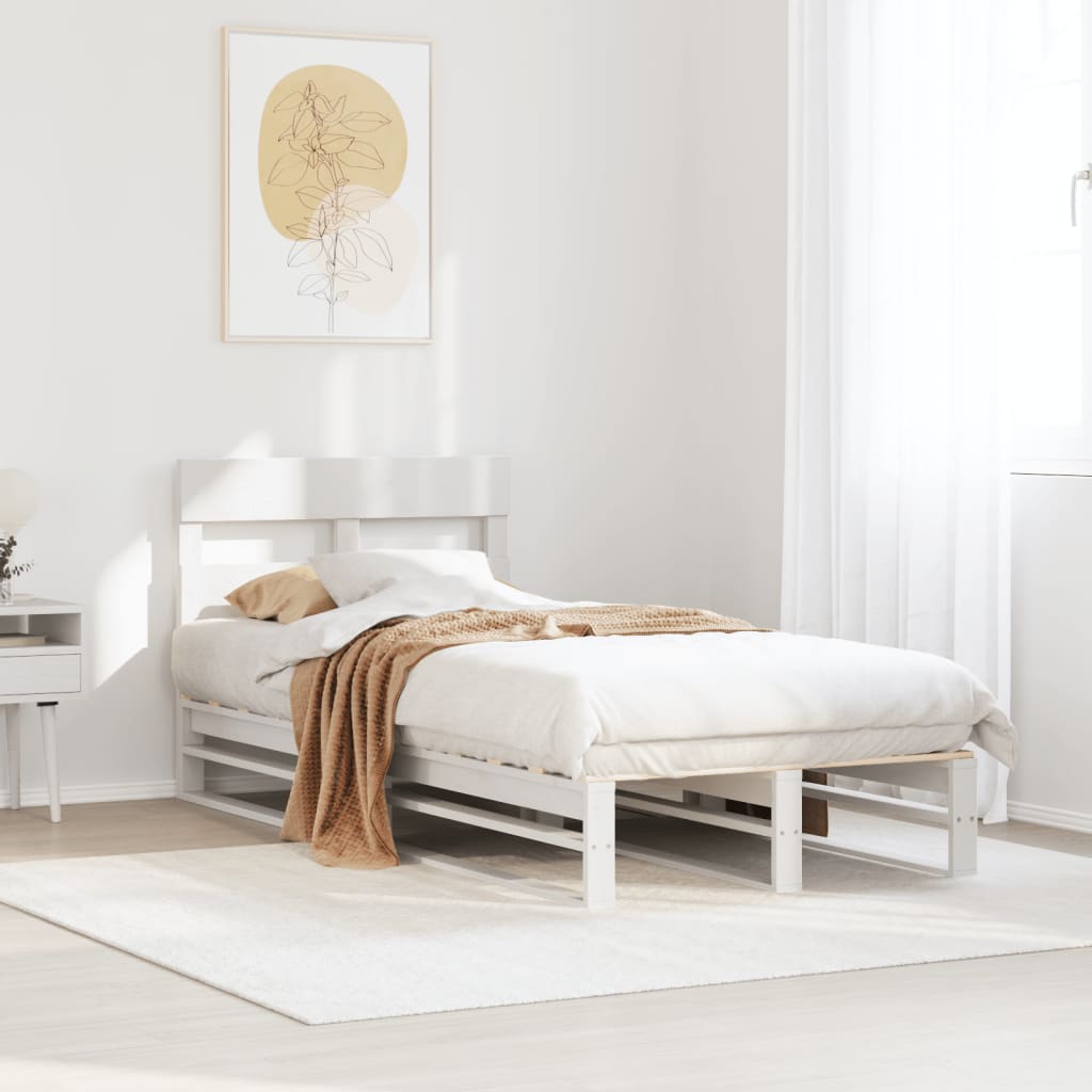 Fehér tömör fenyőfa ágy matrac nélkül 75 x 190 cm