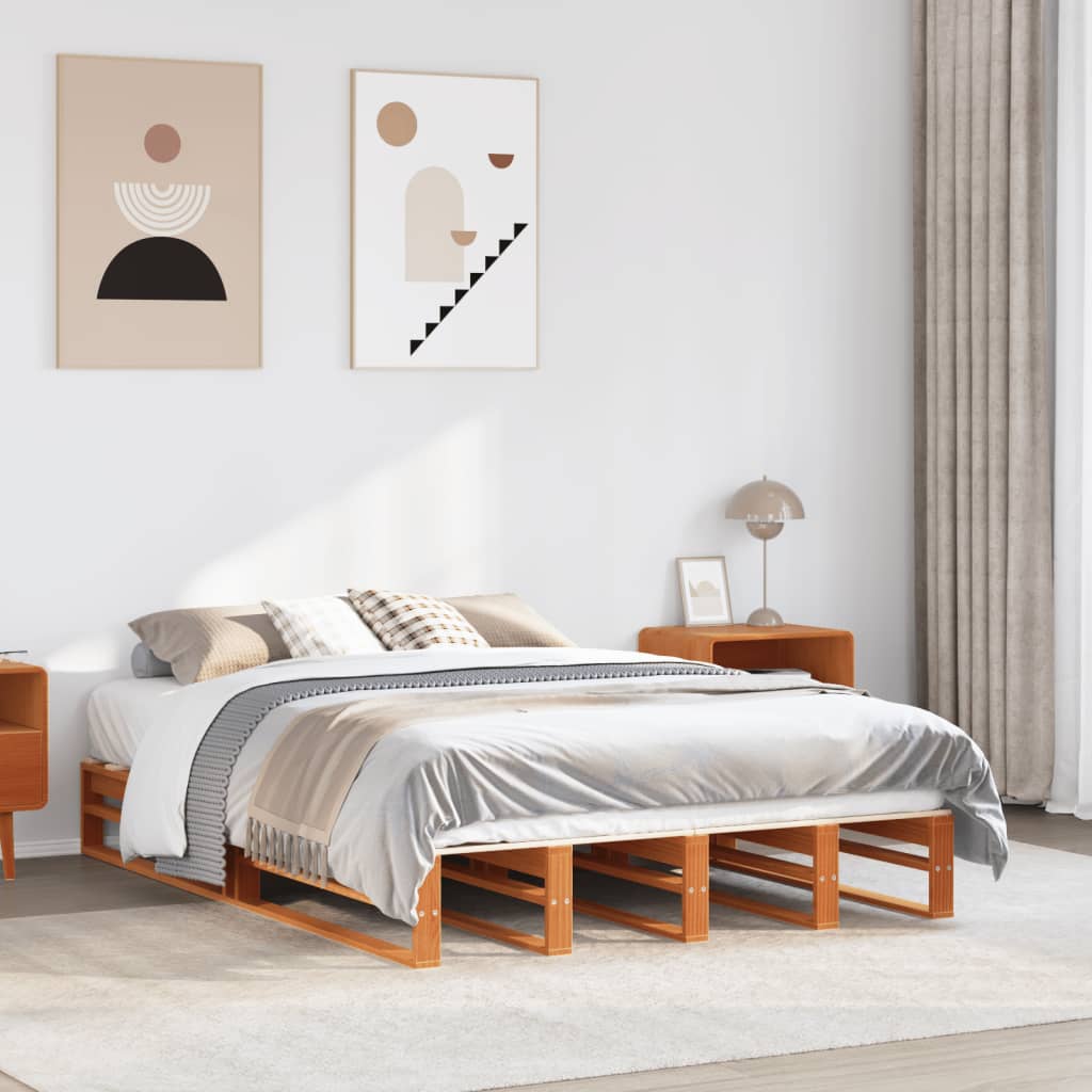 Viaszbarna tömör fenyőfa ágy matrac nélkül 120 x 190 cm