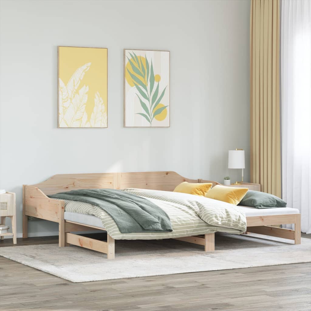 Tömör fenyőfa kihúzható kanapéágy 90 x 190 cm 4