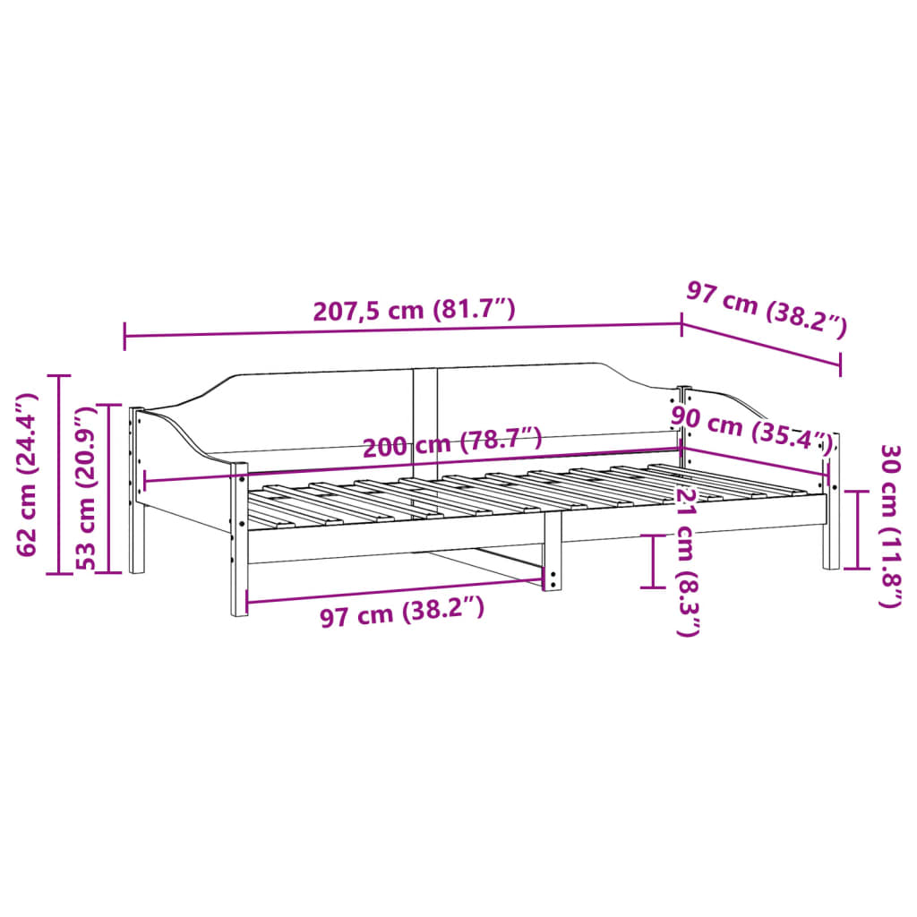 Fehér tömör fenyőfa ágy matrac nélkül 90 x 200 cm 10