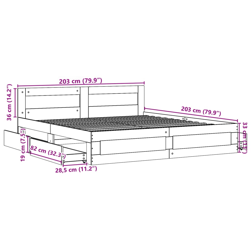 Füstös tölgy színű szerelt fa ágykeret fejtámlával 200 x 200 cm 11