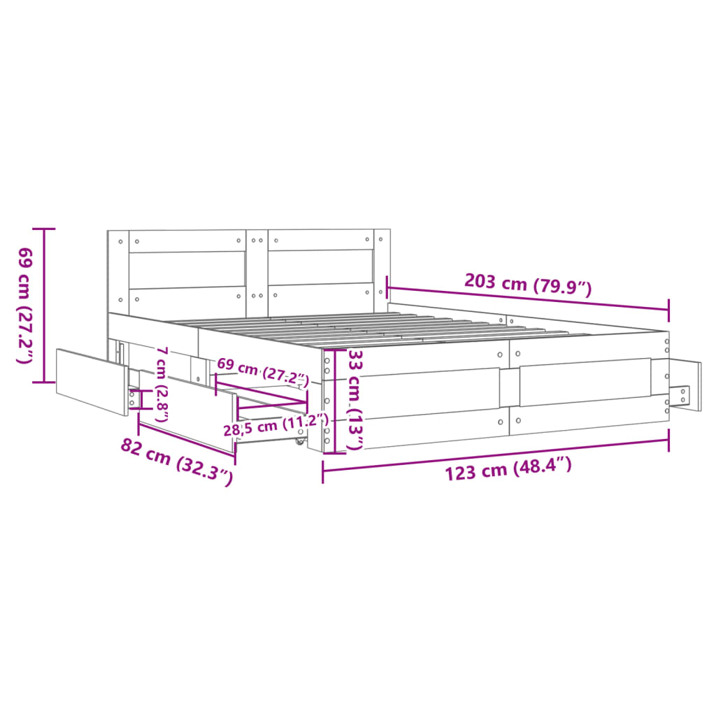 Füstös tölgy színű szerelt fa ágykeret fejtámlával 120x200 cm 11