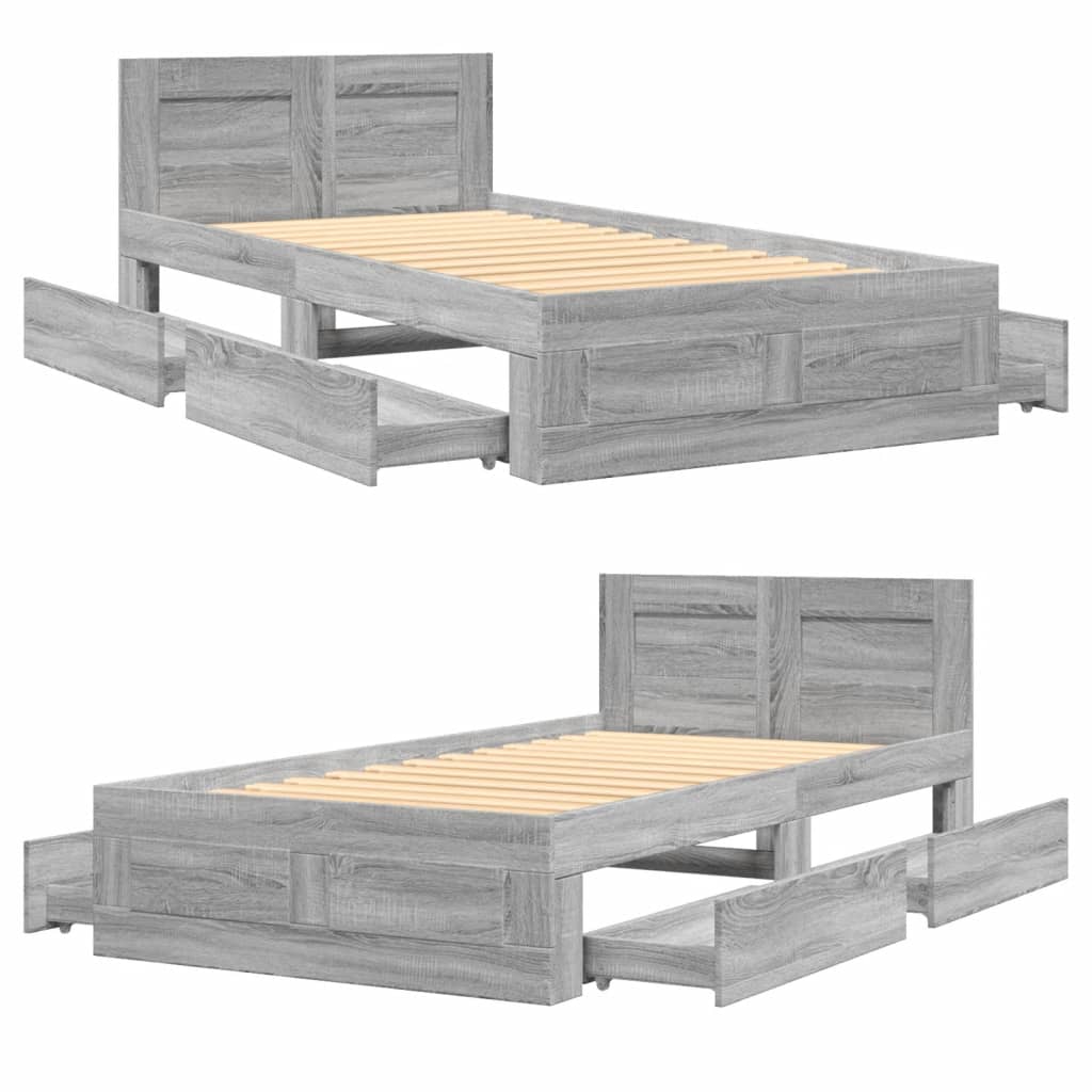 Betonszürke szerelt fa ágykeret fejtámlával 90 x 200 cm 8