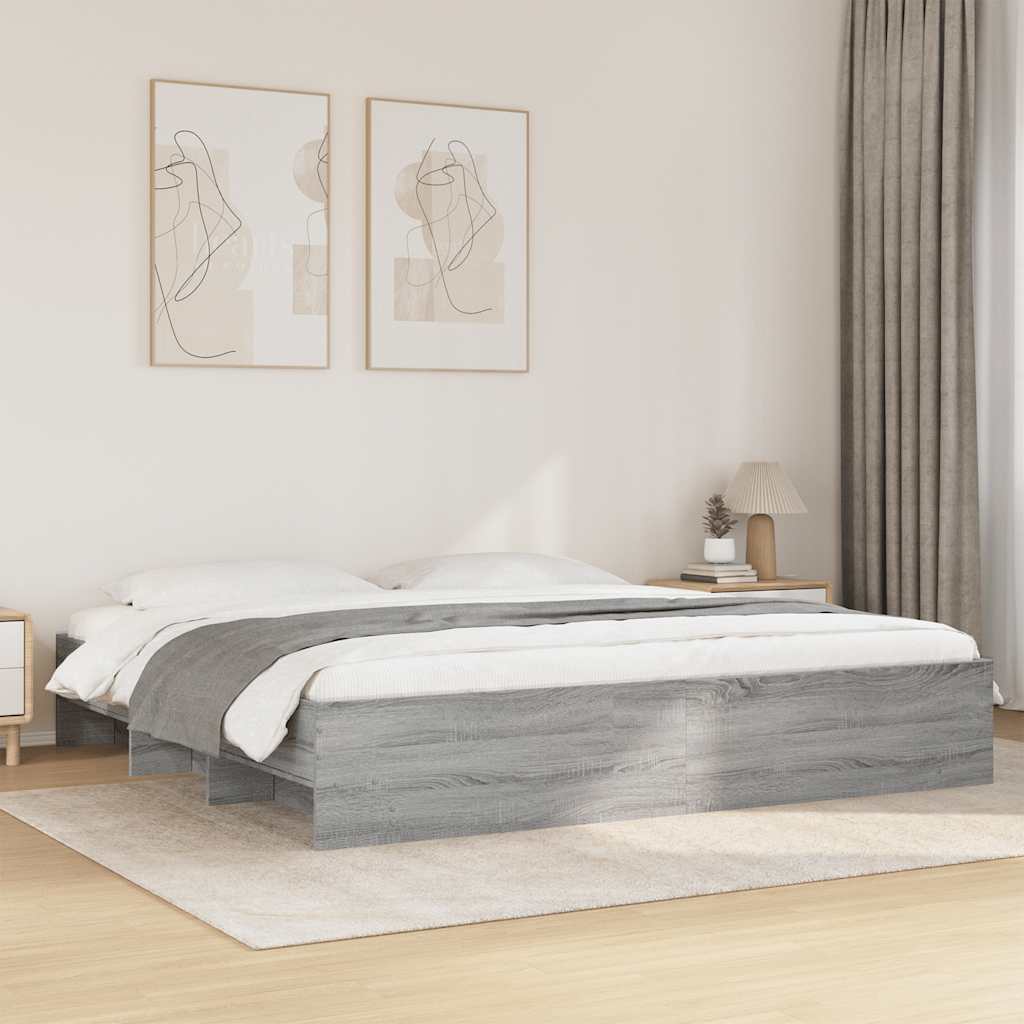 Szürke sonoma színű szerelt fa ágykeret matrac nélkül 180x200cm