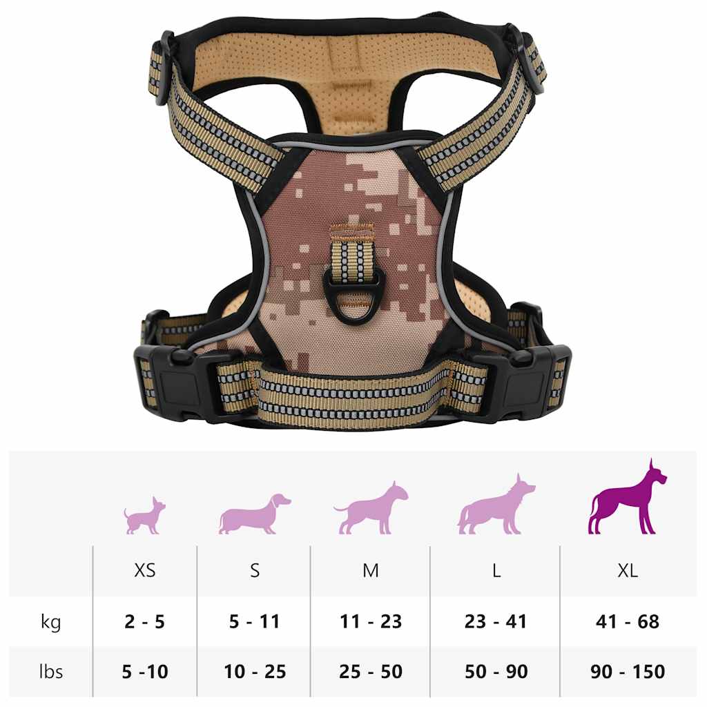 Állítható terepbarna kutyahám pórázzal és nyakörvvel XL 14