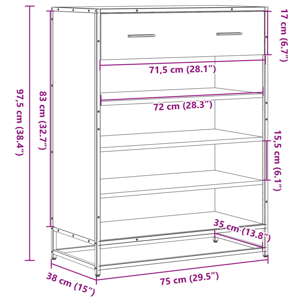 Fekete szerelt fa és fém cipőszekrény 75 x 38 x 97,5 cm 10