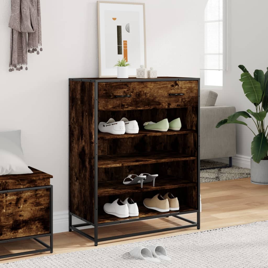 Füstös tölgy színű szerelt fa és fém cipőszekrény 75x38x97,5 cm 3