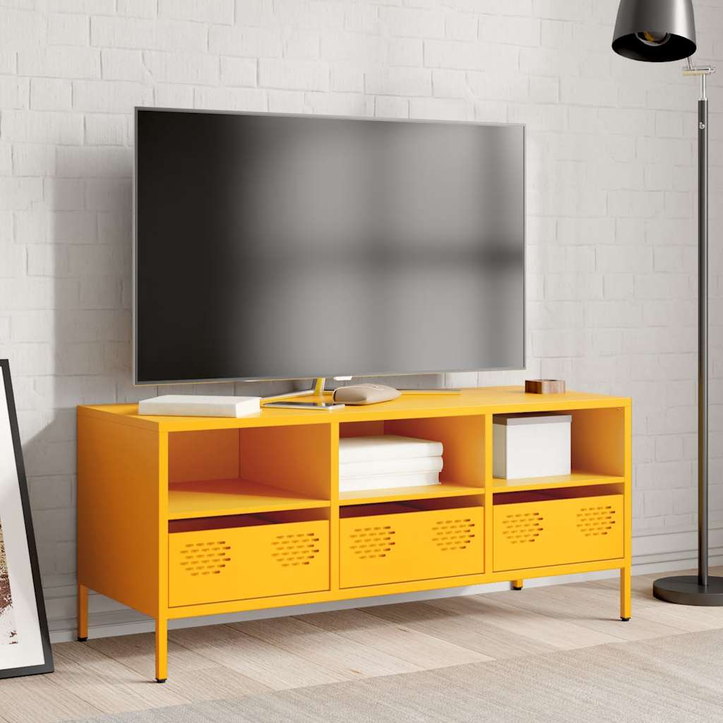 Mustársárga hidegen hengerelt acél TV-szekrény 101,5x39x43,5 cm 3