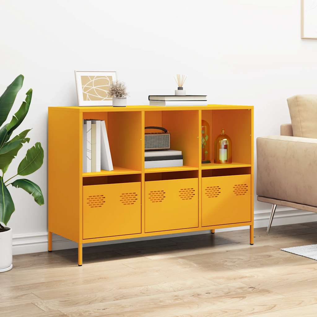 Mustársárga hideghengerelt acél tálalószekrény 101,5x39x73,5 cm 3