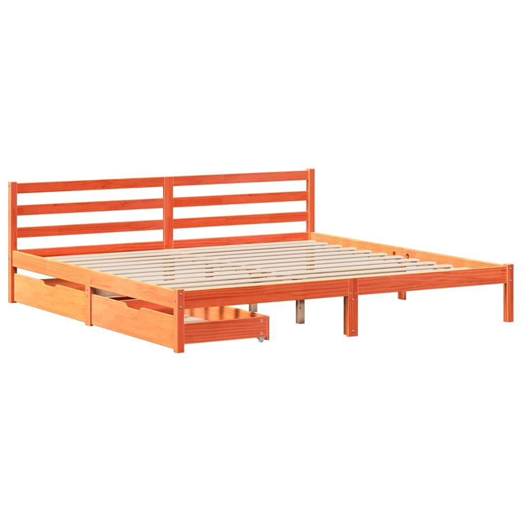 Viaszbarna tömör fenyőfa ágy matrac nélkül 200 x 200 cm 3