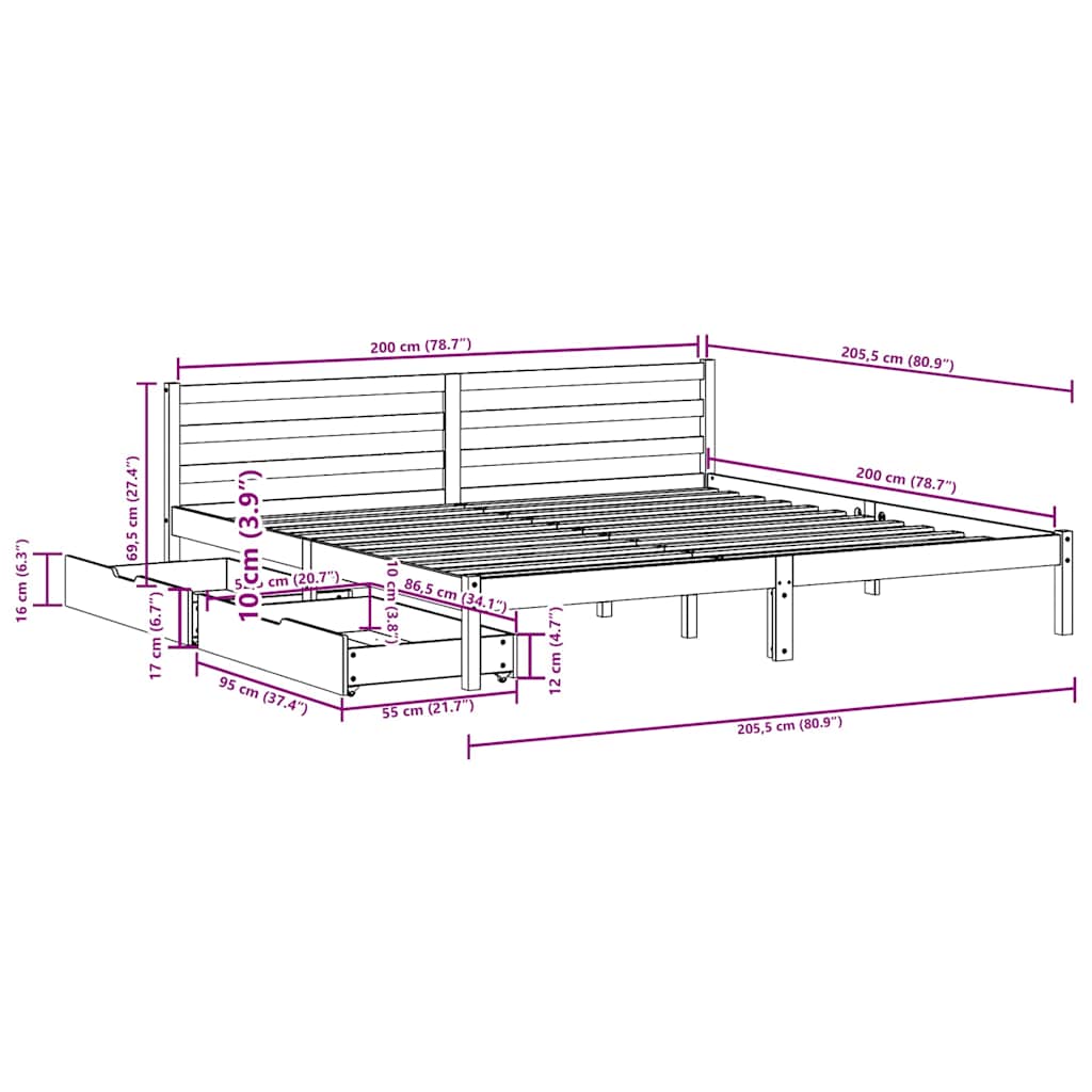 Viaszbarna tömör fenyőfa ágy matrac nélkül 200 x 200 cm 12