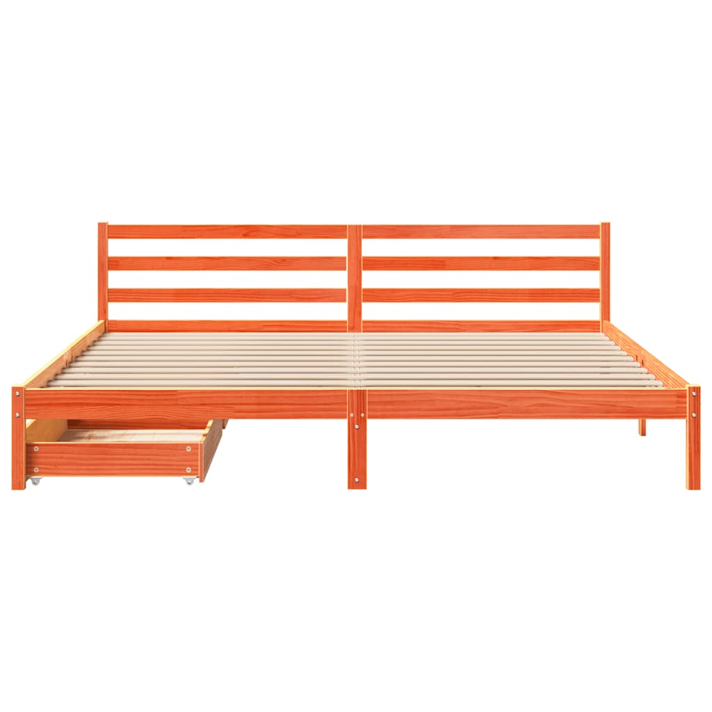Viaszbarna tömör fenyőfa ágy matrac nélkül 200 x 200 cm 4