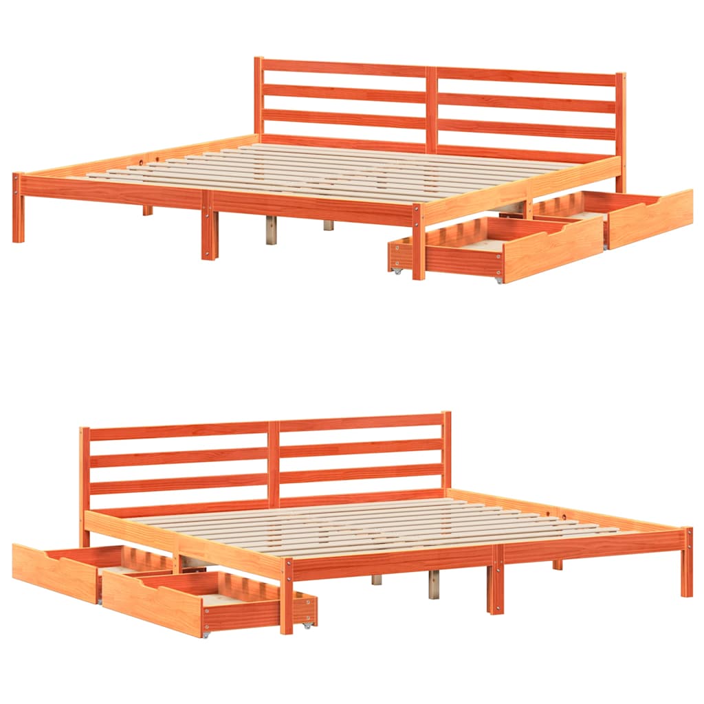 Viaszbarna tömör fenyőfa ágy matrac nélkül 200 x 200 cm 9