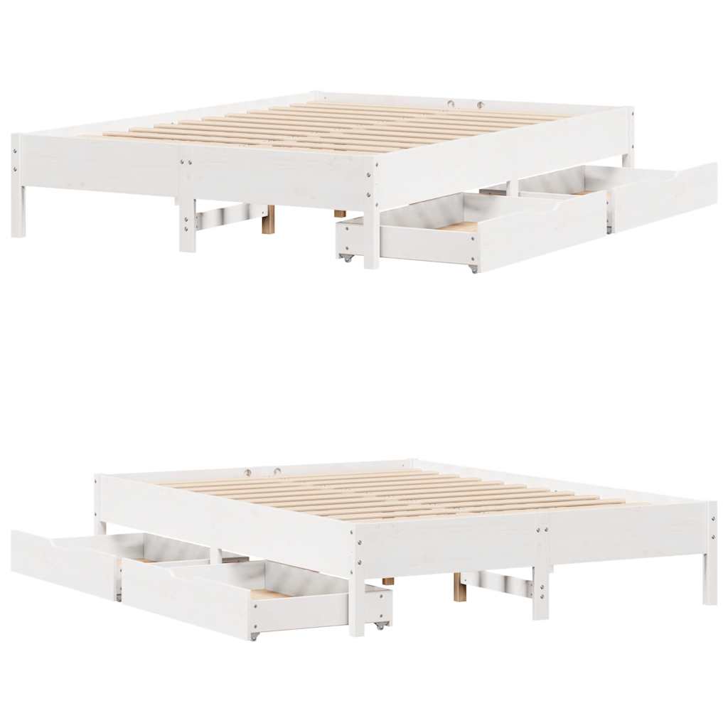 Fehér tömör fenyőfa ágy matrac nélkül 120 x 200 cm 9
