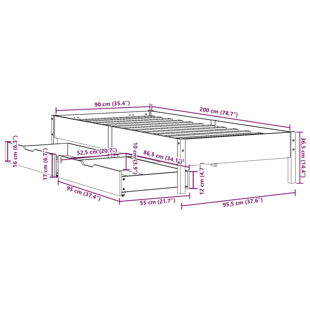 Viaszbarna tömör fenyőfa ágy matrac nélkül 90 x 200 cm 11