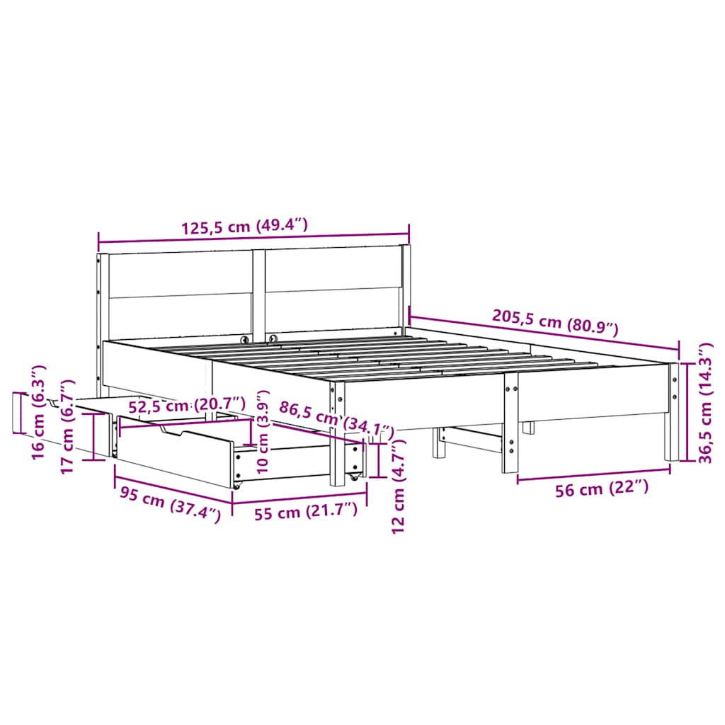 Viaszbarna tömör fenyőfa ágy matrac nélkül 120 x 200 cm 12