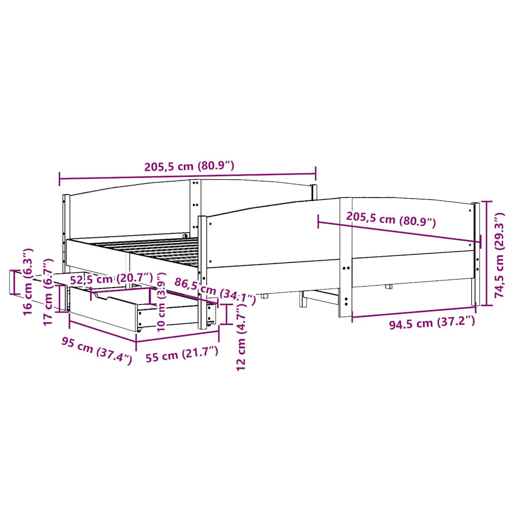 Fehér tömör fenyőfa ágy matrac nélkül 200 x 200 cm 12
