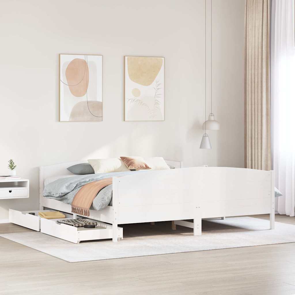 Fehér tömör fenyőfa ágy matrac nélkül 200 x 200 cm