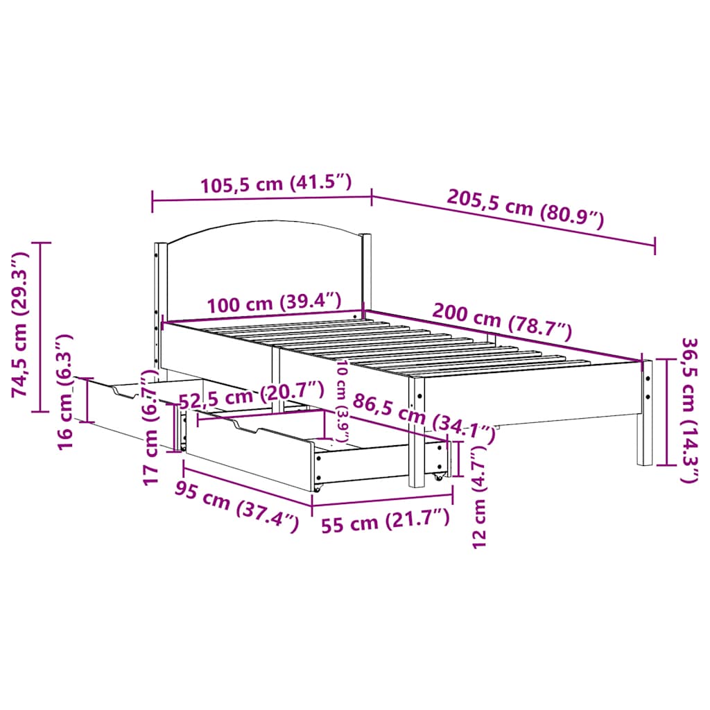 Viaszbarna tömör fenyőfa ágy matrac nélkül 100 x 200 cm 11