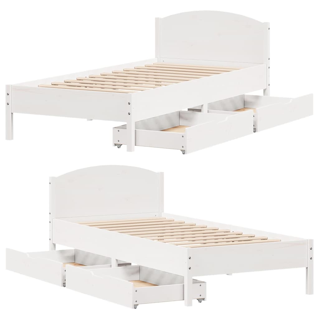 Fehér tömör fenyőfa ágy matrac nélkül 75 x 190 cm 9