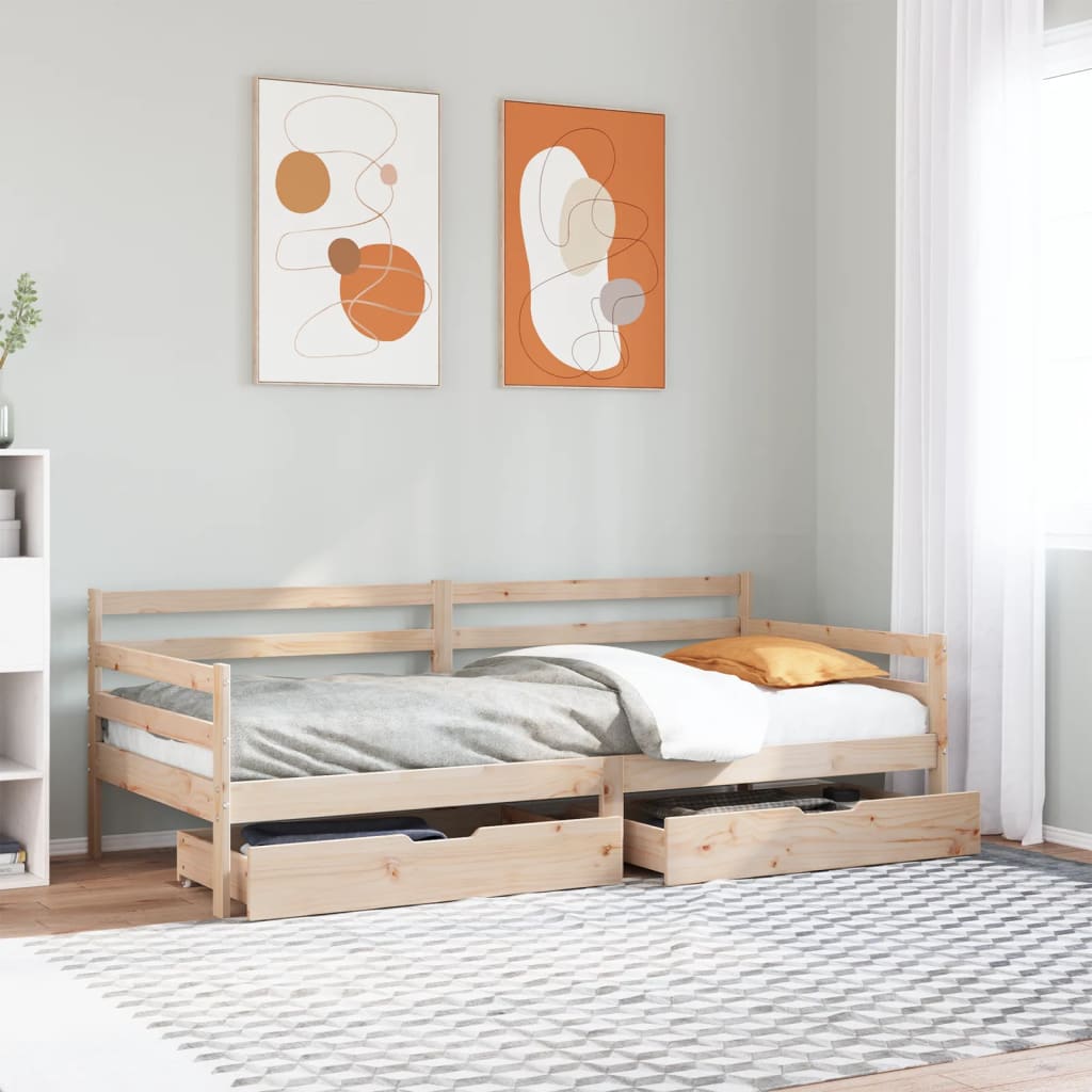 Fehér tömör fenyőfa kanapéágy fiókkal 80 x 200 cm