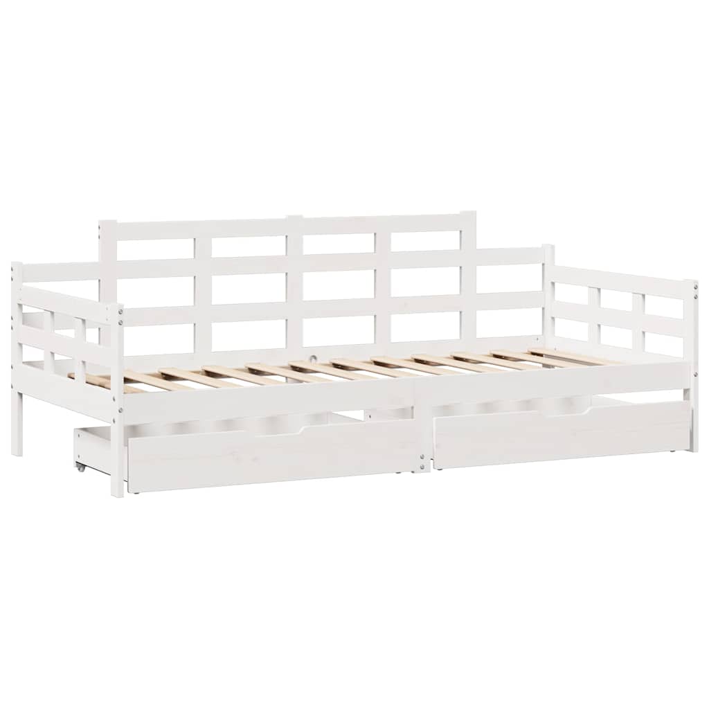 Fehér tömör fenyőfa kanapéágy fiókokkal 90 x 200 cm 3