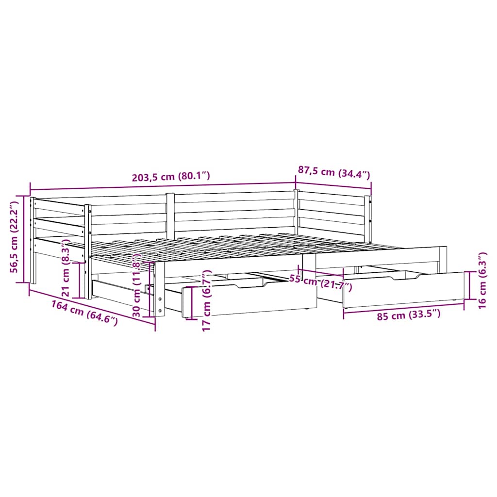 Fehér kihúzható heverő fiókokkal matrac nélkül 80 x 200 cm 12