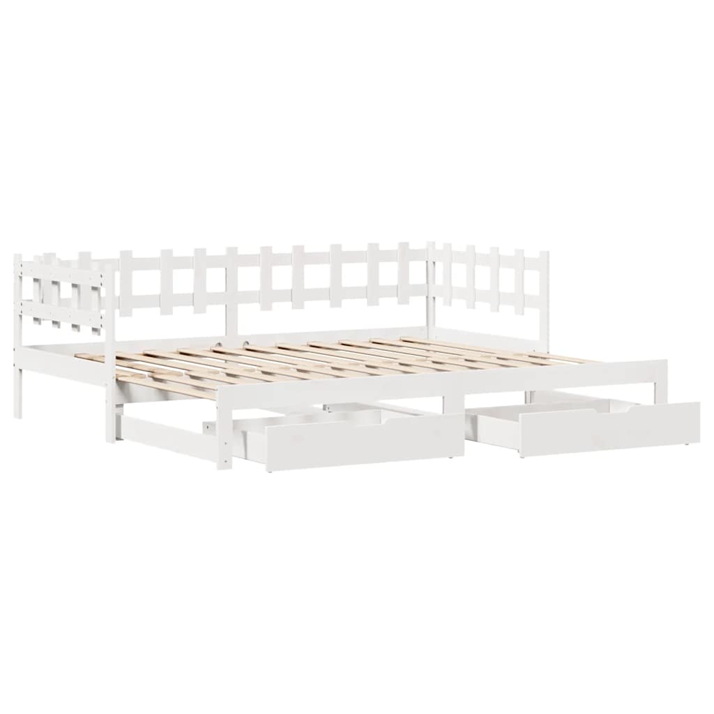 Fehér kihúzható heverő fiókokkal matrac nélkül 90 x 200 cm 3