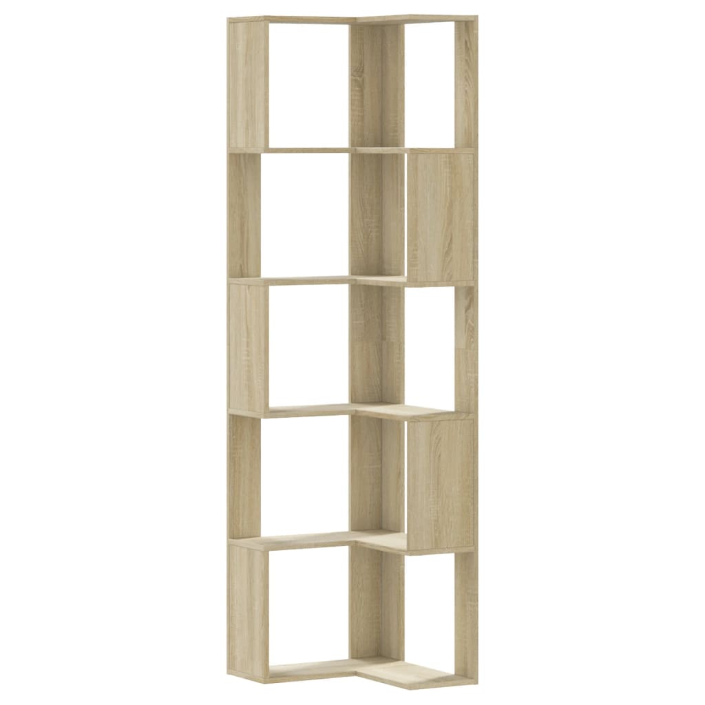 5 szintes sonoma tölgy szerelt fa sarok könyvespolc 50x50x179cm 2