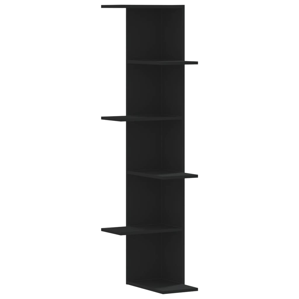Fekete szerelt fa fali sarokpolc 36,5 x 36,5 x 140 cm 2