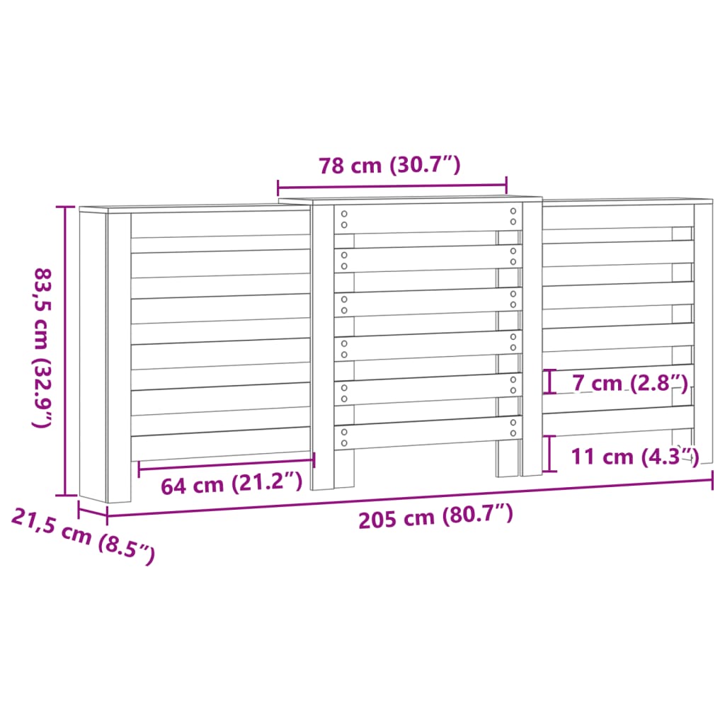 Antik fa színű szerelt fa radiátorburkolat 205 x 21, 5x 83,5 cm 10
