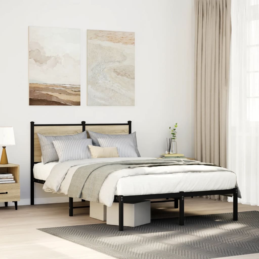 Sonoma tölgy színű fém ágykeret matrac nélkül 120 x 200 cm