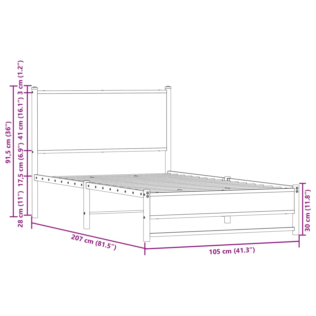 Füstös tölgy színű fém ágykeret matrac nélkül 100 x 200 cm 10