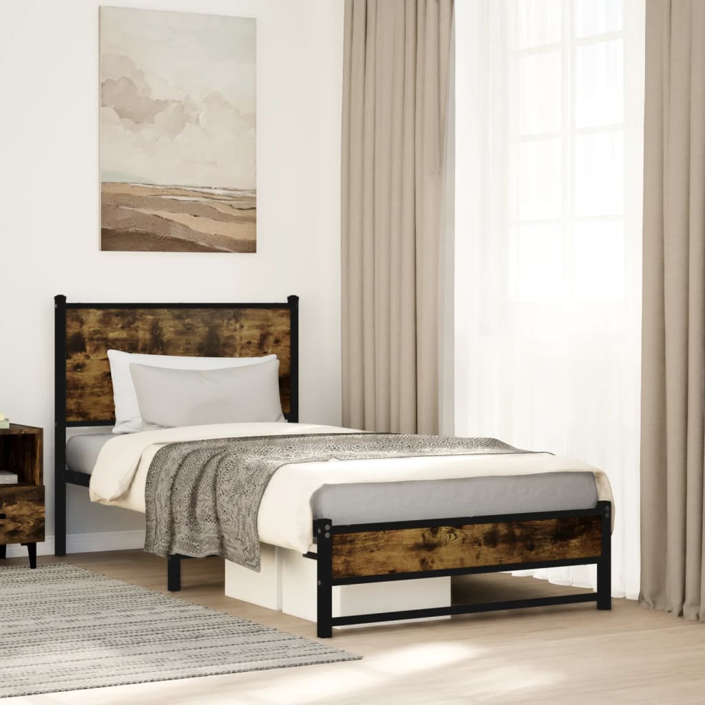Füstös tölgy színű fém ágykeret matrac nélkül 100 x 200 cm