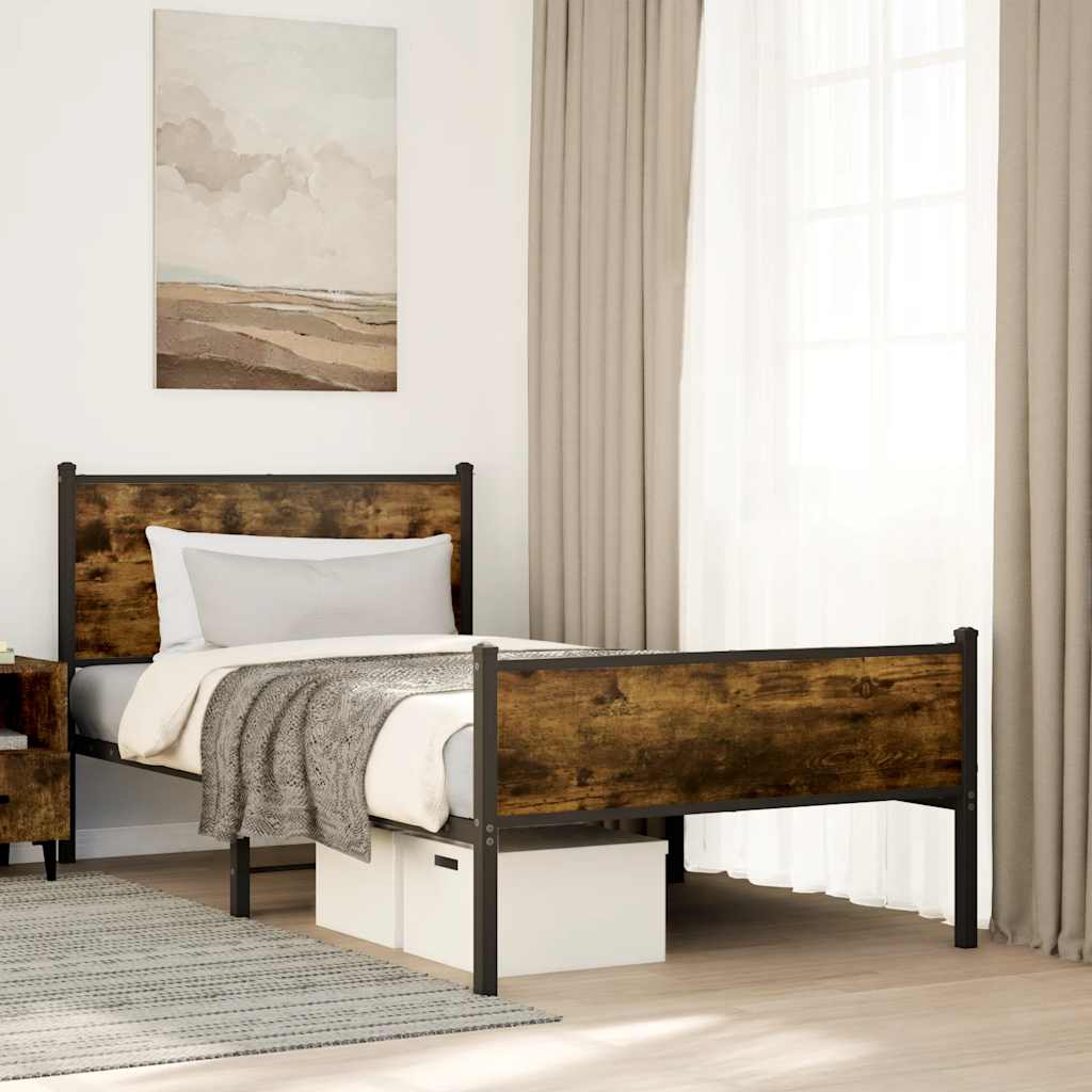 Füstös tölgy színű fém ágykeret matrac nélkül 107 x 203 cm