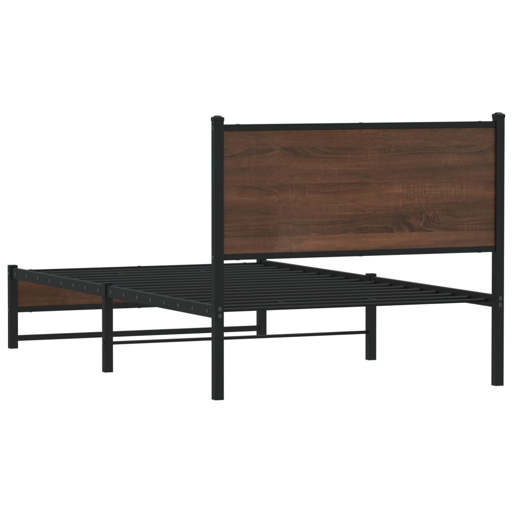 Barna tölgy színű fém ágykeret matrac nélkül 107 x 203 cm 7