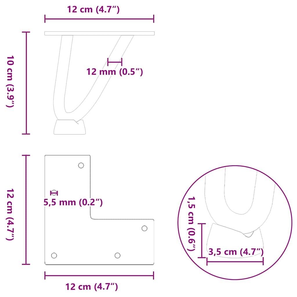 4 db natúr acél hajtűláb dohányzóasztalhoz 10 cm tömör acél 10
