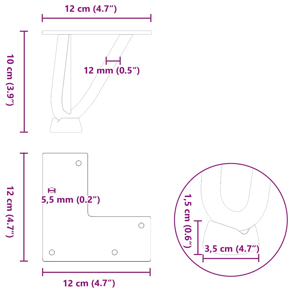 4 db antracitszürke, tömör acél hajtűláb dohányzóasztalhoz 10 cm 10