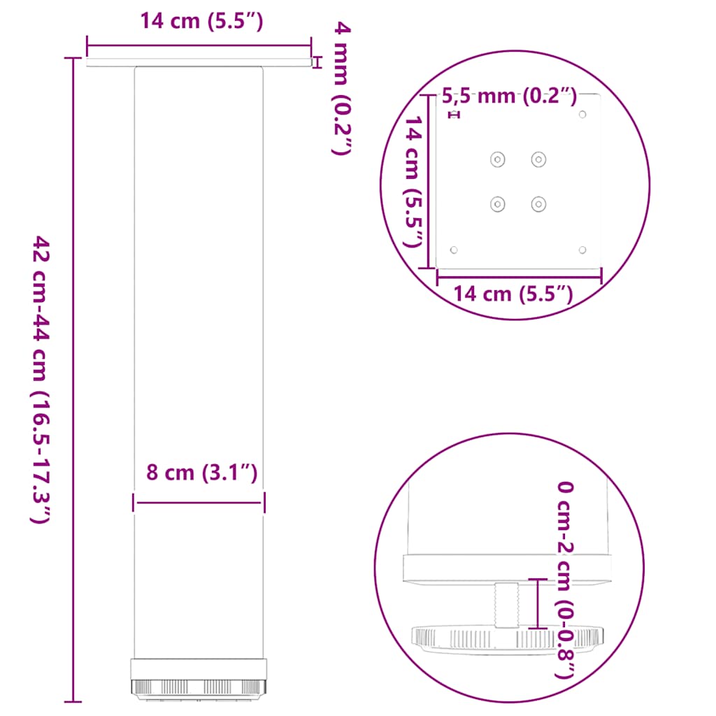 4 db antracitszürke acél dohányzóasztal láb 42-44 cm 10