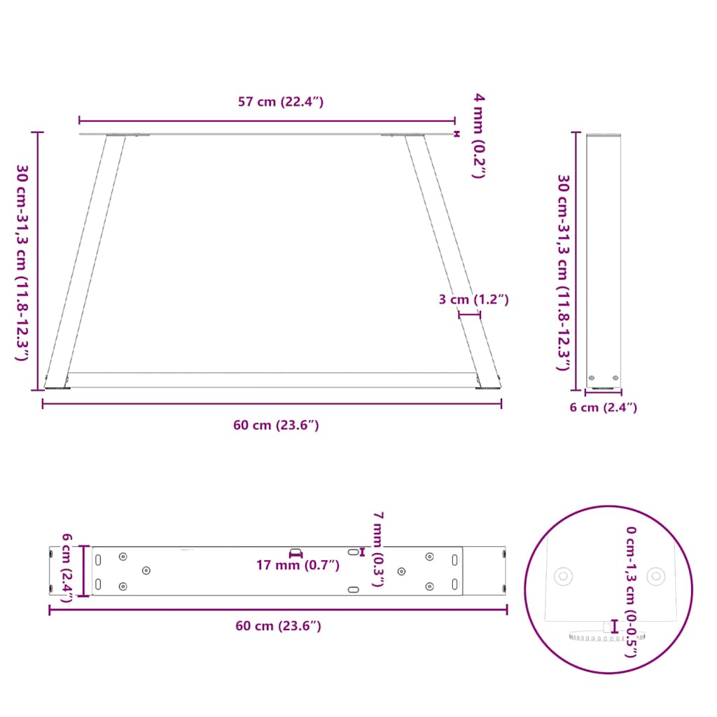 2 db V-alakú natúr acél dohányzóasztal láb 60x(30-31,3) cm 11