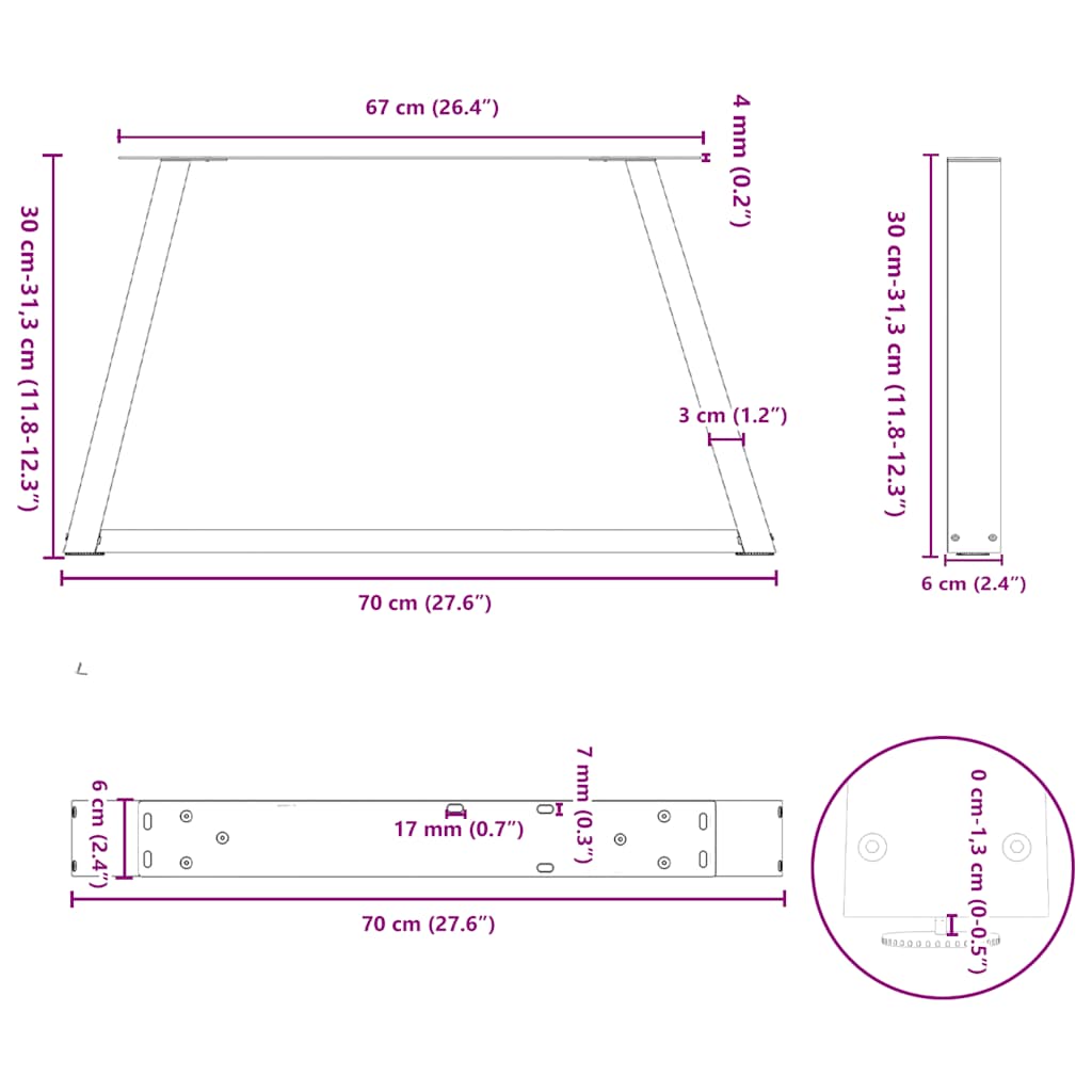 2 db fehér, V-alakú acél dohányzóasztal láb 70 x (30-31,3) cm 10