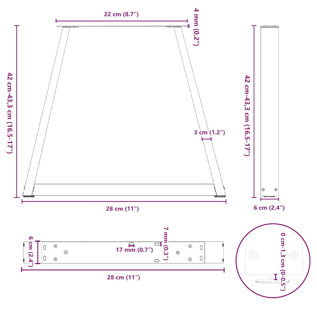 2 db fekete, V-alakú acél dohányzóasztal láb 28 x (42-43,3) cm 10