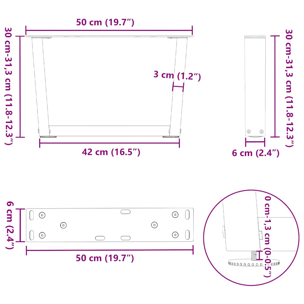 2 db antracitszürke, V-alakú acél dohányzóasztal láb 50 x (30-31,3) cm 10