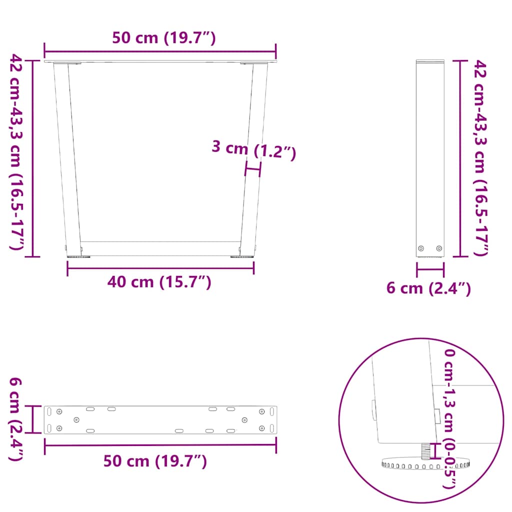 2 db V-alakú natúr acél dohányzóasztal láb 50x(42-43,3) cm 11