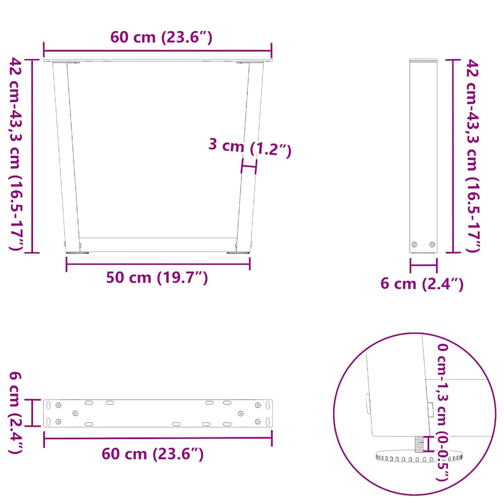2 db fehér, V-alakú acél dohányzóasztal láb 60 x (42-43,3) cm 10