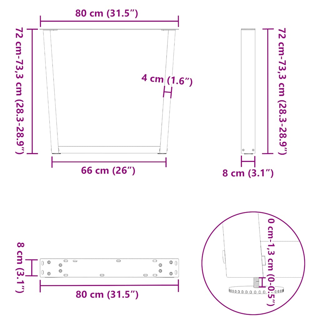 3 db fehér, V-alakú étkezőasztal láb 80 x (72-73,3) cm acél étkezőasztal láb 10