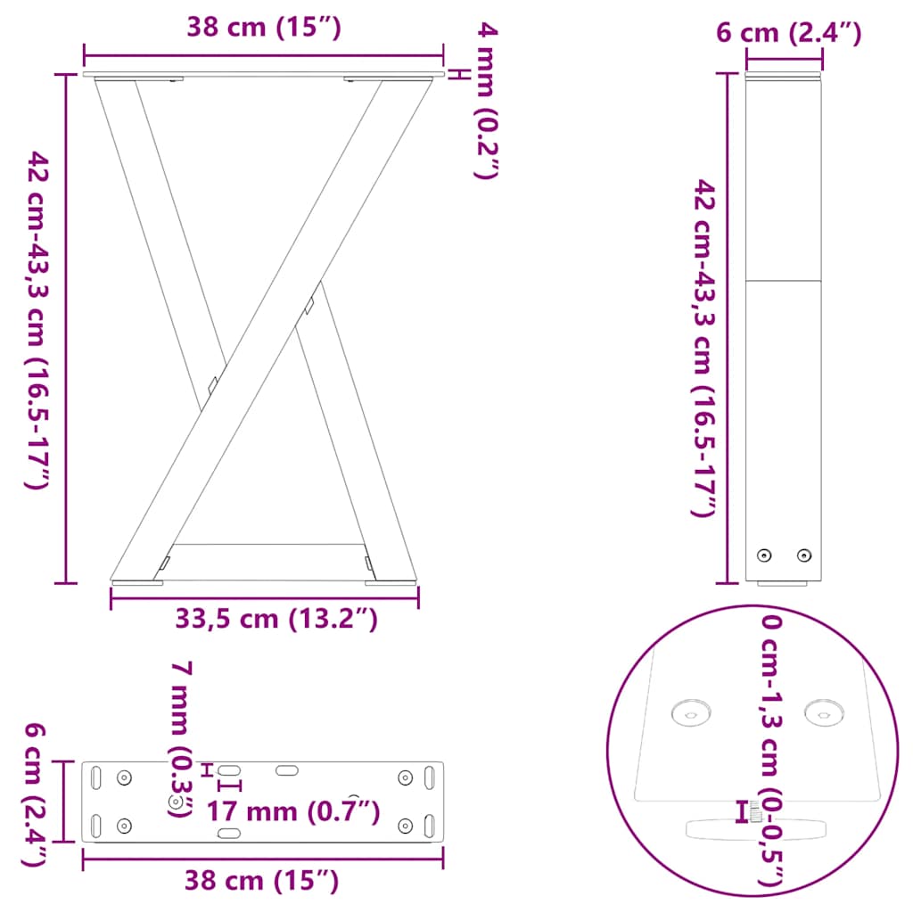 2 db natúr acél dohányzóasztal láb 38x(42-43,3) cm acél 10